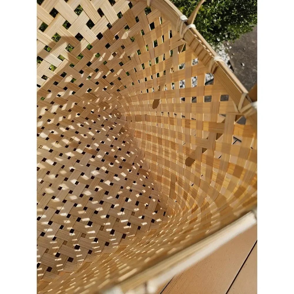 Vintage Woven Bamboo Basket with Handles